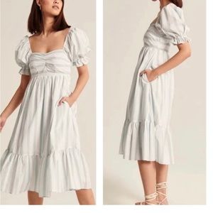 Abercrombie & Fitch Stripe Puff Sleeve Poplin Midi Dress - size S
